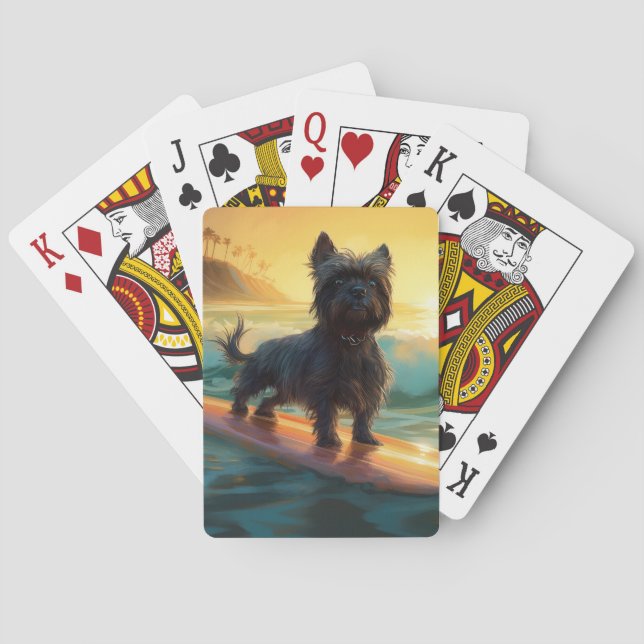 Affenpinscher Beach Surfing Painting Playing Cards (Back)