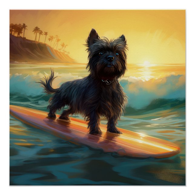 Affenpinscher Beach Surfing Painting Poster (Front)