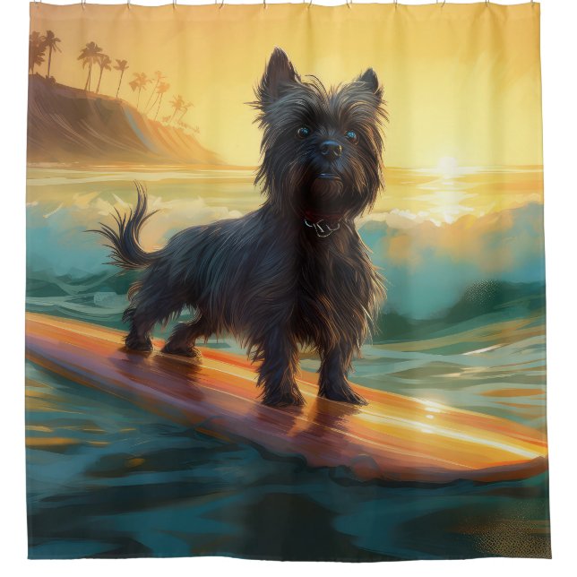 Affenpinscher Beach Surfing Painting Shower Curtain (Front)