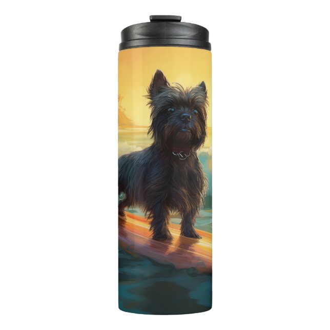 Affenpinscher Beach Surfing Painting Thermal Tumbler (Front)