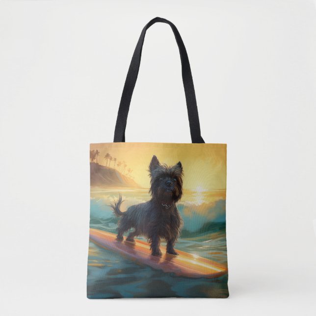 Affenpinscher Beach Surfing Painting Tote Bag (Front)