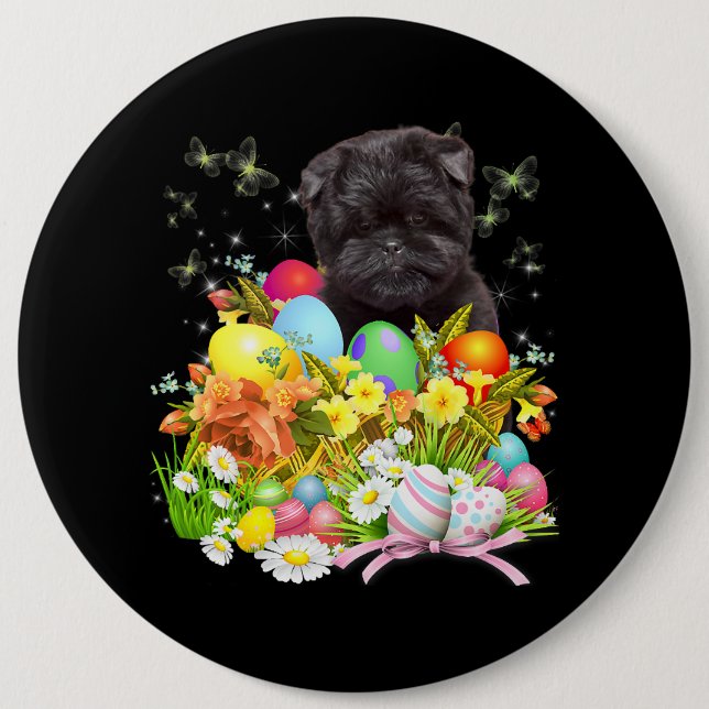 Affenpinscher Bunny Dog With Easter Eggs Basket Co 6 Cm Round Badge (Front)