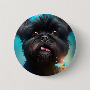 Affenpinscher celebrating Birthday Balloons cake 6 Cm Round Badge