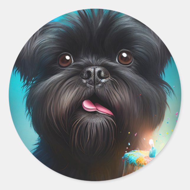 Affenpinscher celebrating Birthday Balloons cake Classic Round Sticker (Front)
