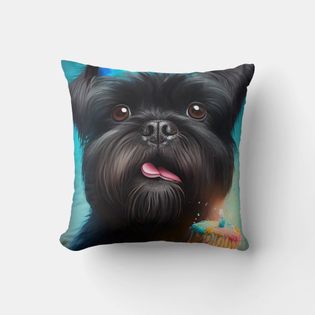 Affenpinscher celebrating Birthday Balloons cake Cushion (Front)