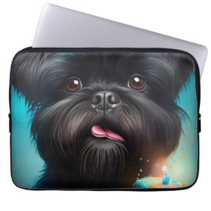 Affenpinscher celebrating Birthday Balloons cake Laptop Sleeve