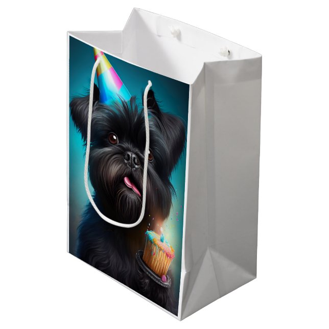 Affenpinscher celebrating Birthday Balloons cake Medium Gift Bag (Front Angled)