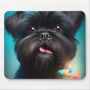 Affenpinscher celebrating Birthday Balloons cake Mouse Mat