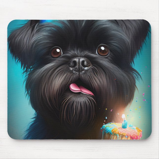 Affenpinscher celebrating Birthday Balloons cake Mouse Mat (Front)