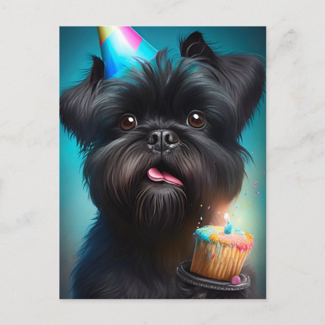 Affenpinscher celebrating Birthday Balloons cake Postcard (Front)