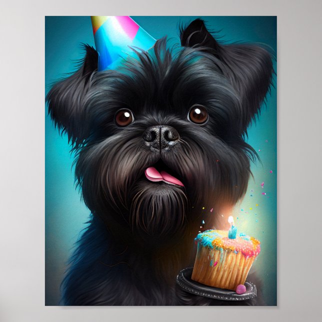 Affenpinscher celebrating Birthday Balloons cake Poster (Front)