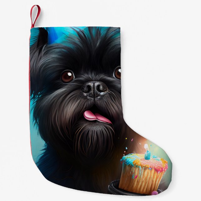 Affenpinscher celebrating Birthday Balloons cake Small Christmas Stocking (Front)