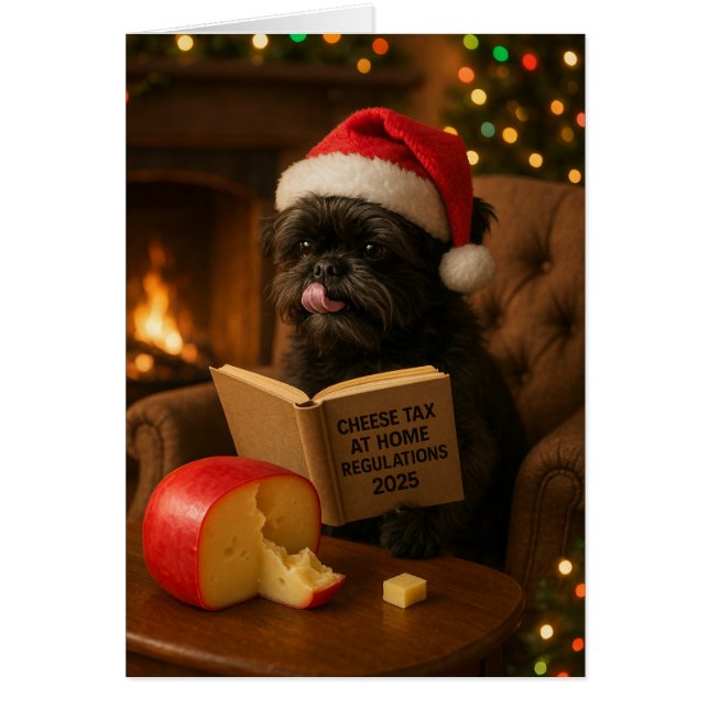 Affenpinscher 'Cheese Tax' Christmas card (Front)