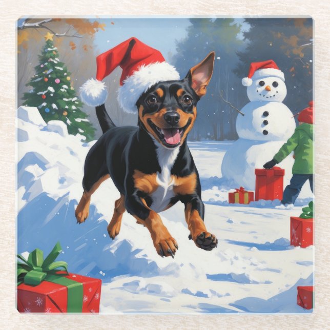 Affenpinscher Christmas Festive Snow Scene Glass Coaster (Front)