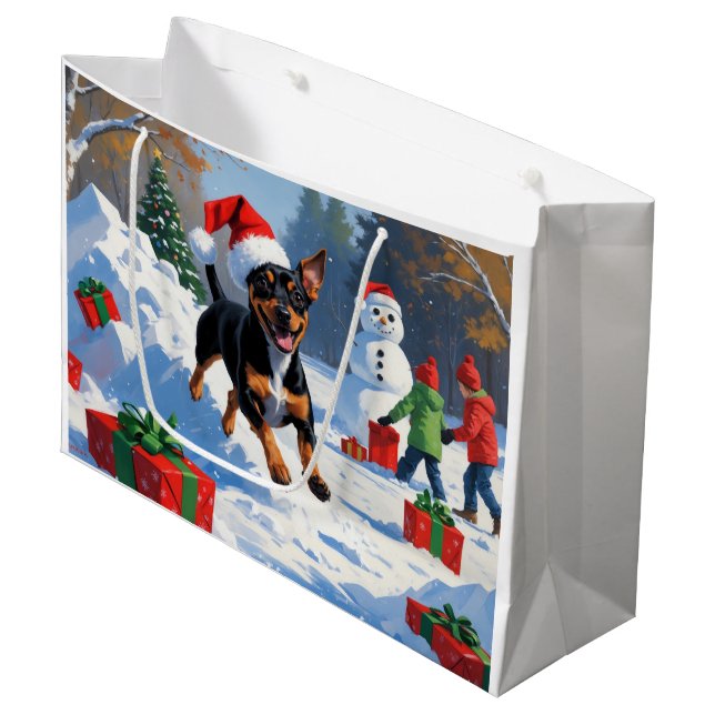 Affenpinscher Christmas Festive Snow Scene Large Gift Bag (Front Angled)