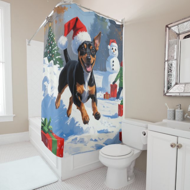 Affenpinscher Christmas Festive Snow Scene Shower Curtain (In Situ)