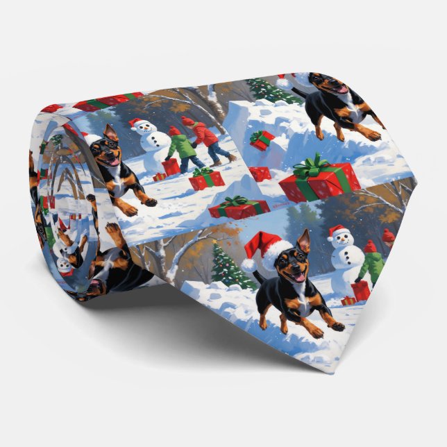 Affenpinscher Christmas Festive Snow Scene Tie (Rolled)