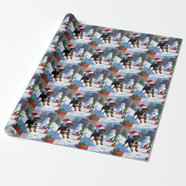 Affenpinscher Christmas Festive Snow Scene Wrapping Paper (Unrolled)