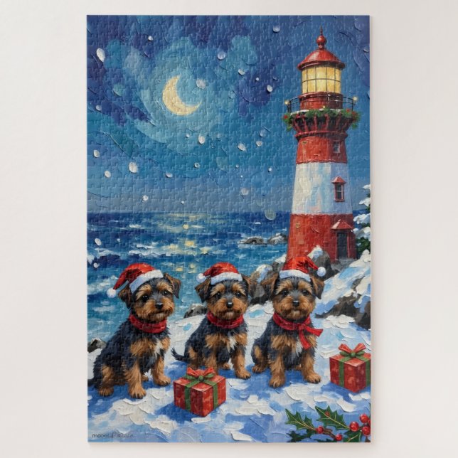 Affenpinscher Christmas Lighthouse Holiday Jigsaw Puzzle (Vertical)