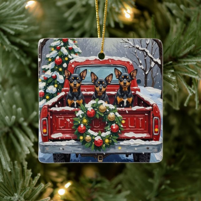 Affenpinscher Christmas Red Truck Holiday Ceramic Ornament (Tree)