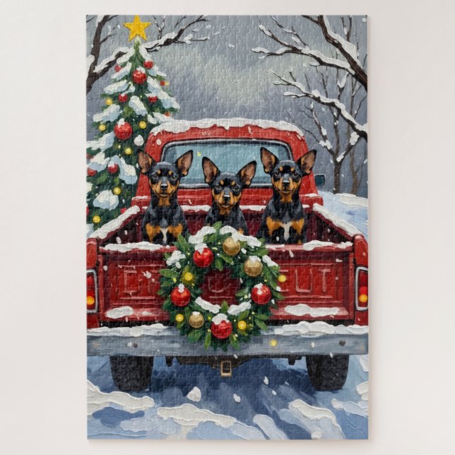 Affenpinscher Christmas Red Truck Holiday Jigsaw Puzzle (Vertical)
