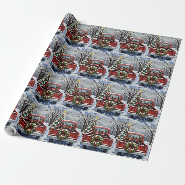 Affenpinscher Christmas Red Truck Holiday Wrapping Paper (Unrolled)