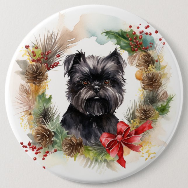 Affenpinscher Christmas Wreath Festive Pup 6 Cm Round Badge (Front)