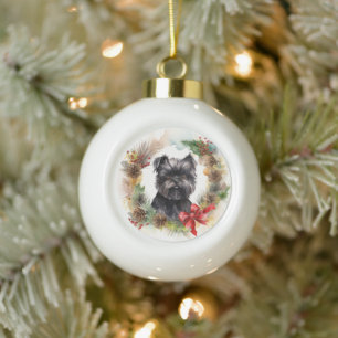 Affenpinscher Christmas Wreath Festive Pup Ceramic Ball Christmas Ornament