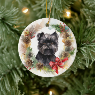 Affenpinscher Christmas Wreath Festive Pup Ceramic Tree Decoration