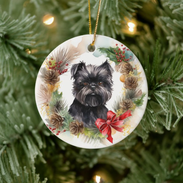 Affenpinscher Christmas Wreath | Festive Pup  Ceramic Tree Decoration (Tree)