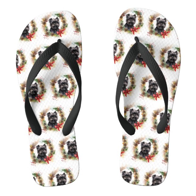 Affenpinscher Christmas Wreath Festive Pup Flip Flops (Footbed)