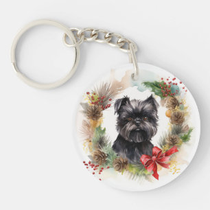 Affenpinscher Christmas Wreath Festive Pup Key Ring
