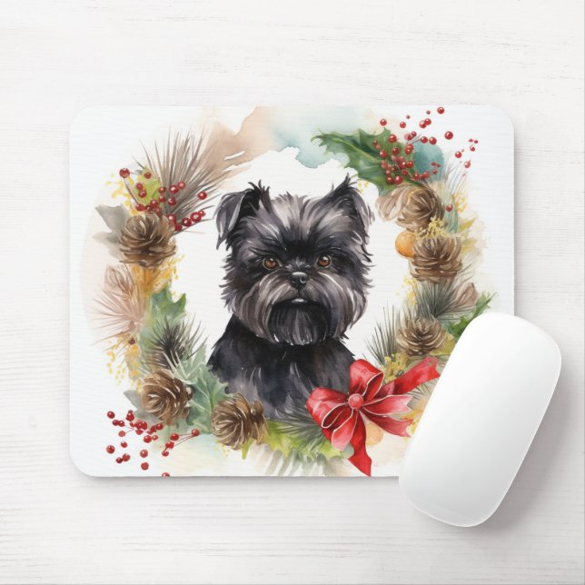 Affenpinscher Christmas Wreath Festive Pup Mouse Mat (With Mouse)