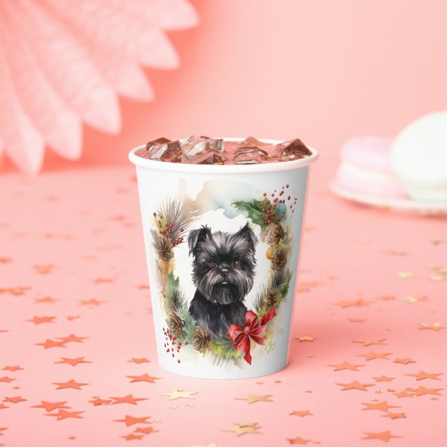 Affenpinscher Christmas Wreath Festive Pup Paper Cups (Insitu)