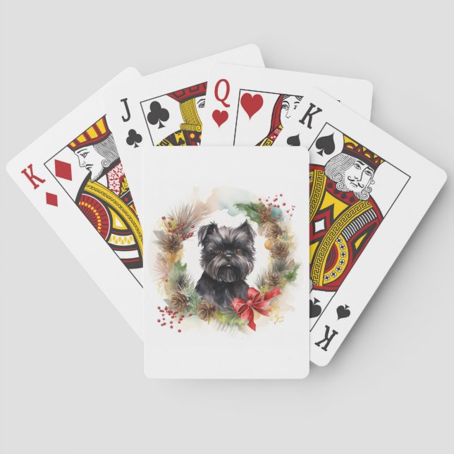Affenpinscher Christmas Wreath Festive Pup Playing Cards (Back)
