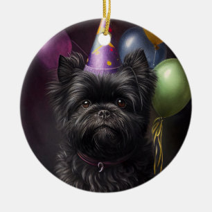 Affenpinscher Dog Birthday Balloons Ceramic Tree Decoration