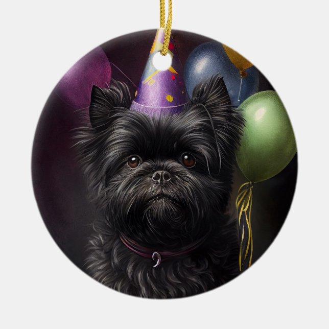 Affenpinscher Dog Birthday Balloons Ceramic Tree Decoration (Front)