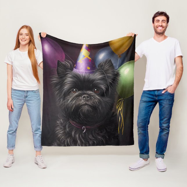 Affenpinscher Dog Birthday Balloons Fleece Blanket (In Situ)
