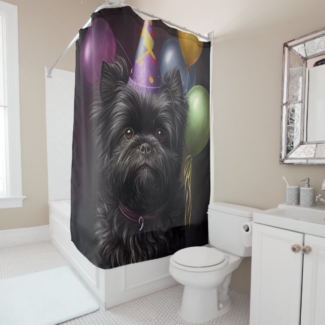 Affenpinscher Dog Birthday Balloons Shower Curtain (In Situ)