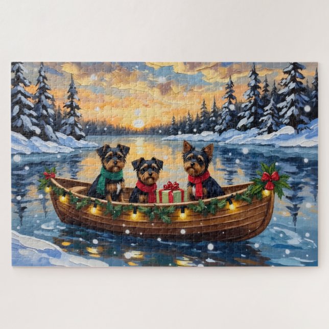 Affenpinscher Dog Christmas Boat Holiday Jigsaw Puzzle (Horizontal)