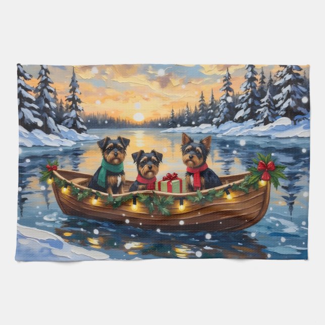 Affenpinscher Dog Christmas Boat Holiday Tea Towel (Horizontal)