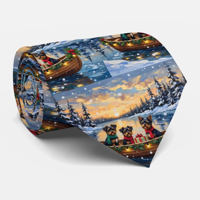Affenpinscher Dog Christmas Boat Holiday Tie (Rolled)