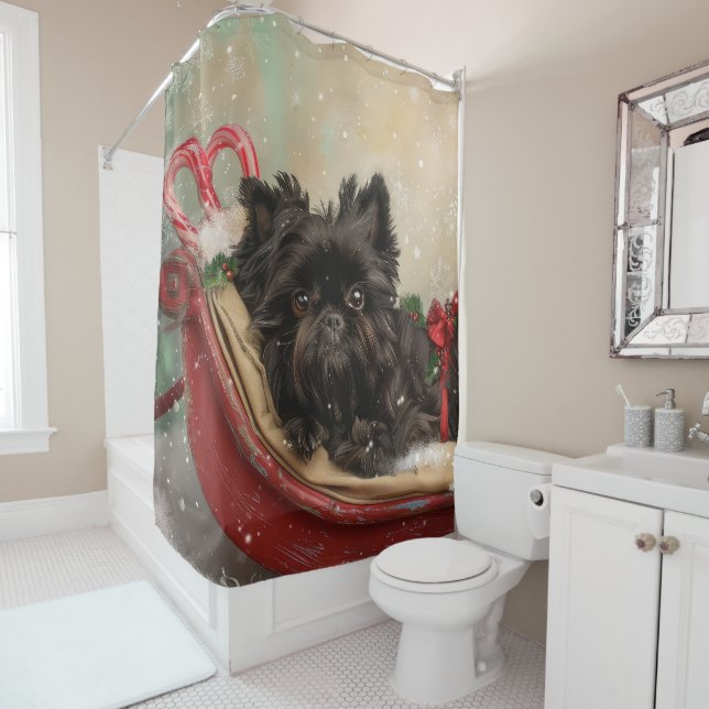 Affenpinscher Dog Christmas Festive Shower Curtain (In Situ)