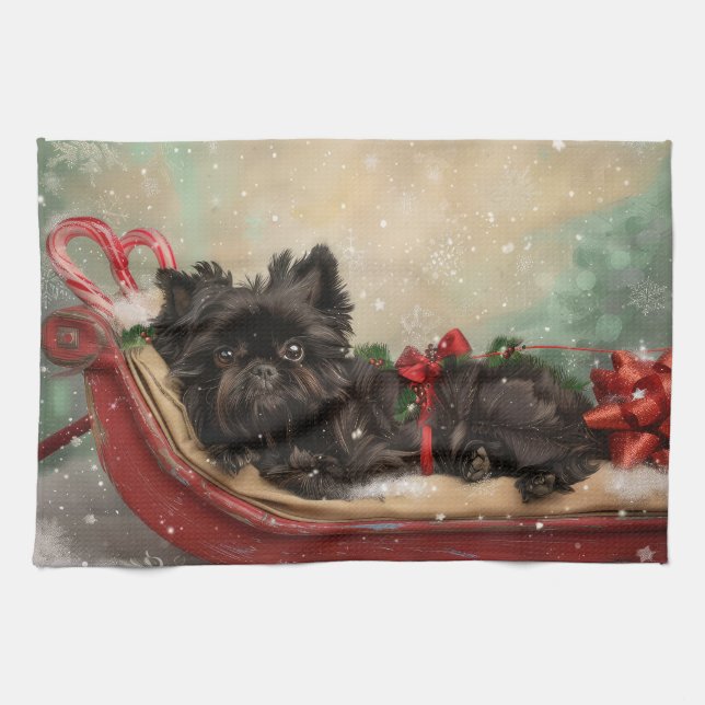 Affenpinscher Dog Christmas Festive Tea Towel (Horizontal)