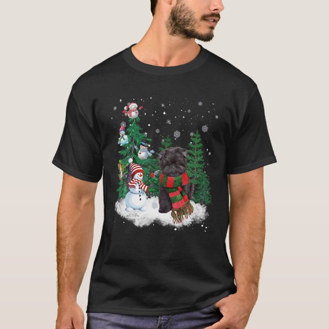 Affenpinscher Dog Christmas Snowman Xmas Tree Paja T-Shirt (Front)