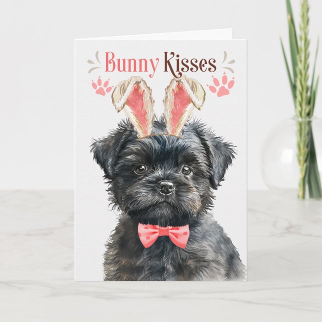 Affenpinscher Dog in Bunny Ears for Easter Holiday Card (Front)