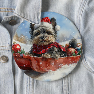 Affenpinscher Dog in Sledge Let it Snow Christmas 6 Cm Round Badge