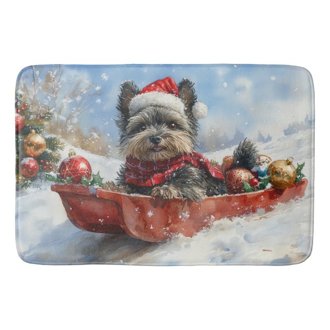 Affenpinscher Dog in Sledge Let it Snow Christmas Bath Mat (Front)