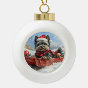 Affenpinscher Dog in Sledge Let it Snow Christmas Ceramic Ball Christmas Ornament