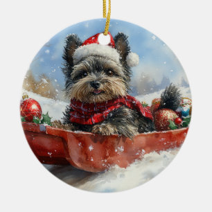 Affenpinscher Dog in Sledge Let it Snow Christmas Ceramic Tree Decoration